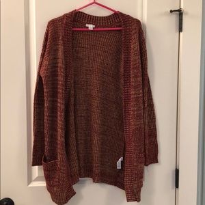 long reddish tan cardigan